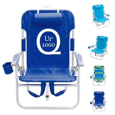 600D Oxford Fabric Folding Beach Chair w/ Beverage Holder