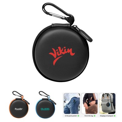 Round Zippered Electronics Travel Case with Carabiner