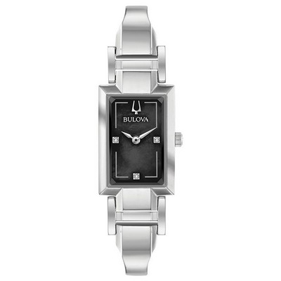 Bulova Watches Ladies' Silver Tone Tank Cuff Watch w/Diamond Accent And Black Mother Of Pearl Dial