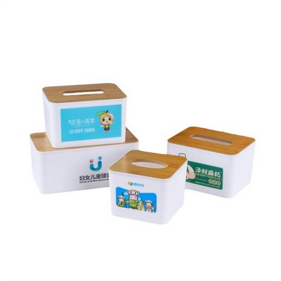 Plastic Square Tissue Box With Bamboo Cover