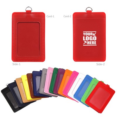 Dual-Sided Card Holder Vertical PU Leather Business Card Case Sleek ID & Credit Card Organizer