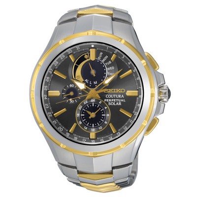 Seiko Watch Mens Solar Perpetual Chrono Silver Case Gray Dial