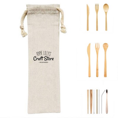 Bamboo Cutlery Set with Travel Pouch
