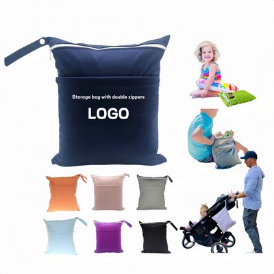 Baby Diapers Wet Dry Bag with Two Zippered Pockets