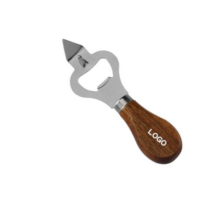 Vintage Style Wood Handle Church Key Bottle & Can Opener
