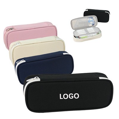 Multi-Layer Solid Color Oxford Cloth Pencil Case w/Zipper