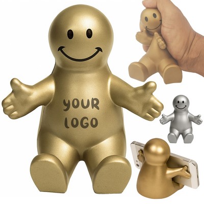 Custom 3.5" Gold Squeezable Smile Face Guy Phone Holder