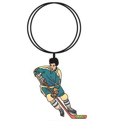 Hockey Player Key Chain w/Clear Mirrored Back (2 Square Inch)
