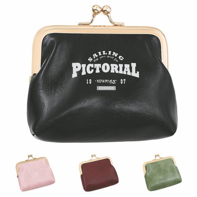 Vintage Mini Leather Change Purse Kiss Lock Coin Pouch