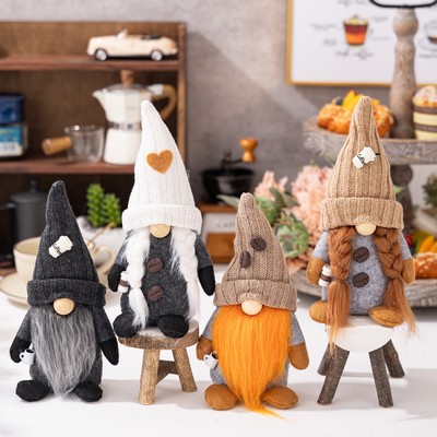 Handcrafted Coffee Doll Figurine with Mug Black White Knitted Hat Rudolph Gnome Cafe Decoration