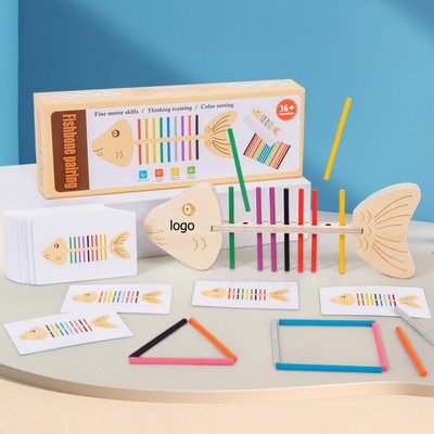 Montessori Wooden Color Sorting Toys Fishbone Wooden Play Kit for Baby