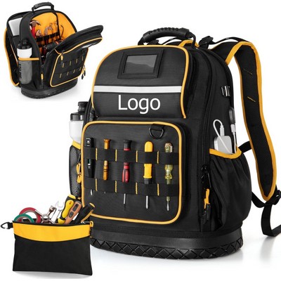 Tool Backpack with Hard Bottom and a Tool Pouch, Heavy Duty Tool Bag
