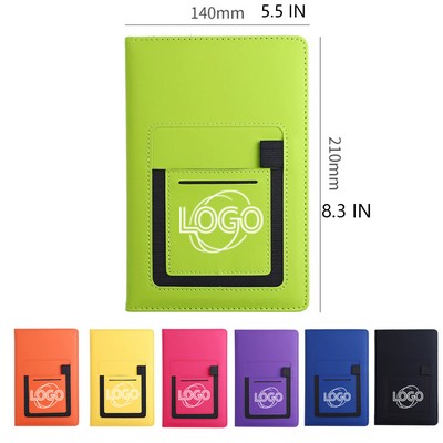 A5 Hardcover Lined PU Leather Journal Notebook w/Front Pocket & Pen Holder