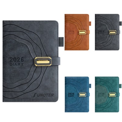 A5 Tree Ring Texture PU Leather 2026 Weekly & Monthly Planner Daily Schedule Notebook W/ Pen Sleeve
