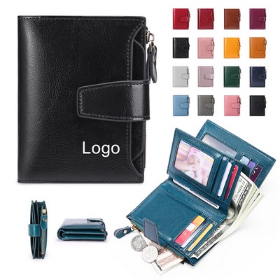 Leather Bifold Compact RFID Blocking Small Wallet For Women