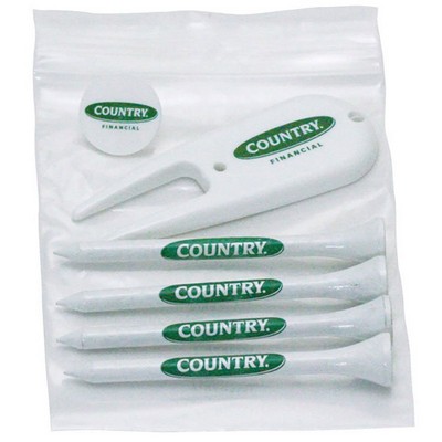 Golf Tee Combo Pack - (4) 2 3/4" Tees, (1) Ball Marker, (1) Divot Tool