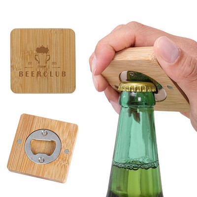 3 in1 Magnetic Bamboo Square Bottle Opener Coaster Fridge Magnet