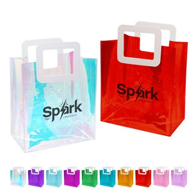 Iridescent Clear PVC Holographic Tote Bag W/ Leather Handle