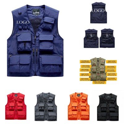 15 Varying Sized Functional Pockets Secure Zippered Fastening Pockets Vest