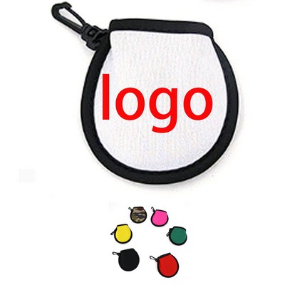 Portable Golf Ball Cleaner Pouch With Waterproof Surface And Microfiber Cleaning Lining
