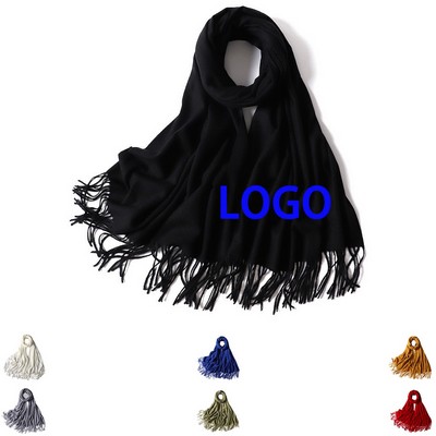 Winter Long Pashmina Wrap Shawl With Soft Fringes