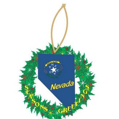 Nevada Battle Born Wreath Ornament w/ Clear Mirrored Back (4 Square Inch)