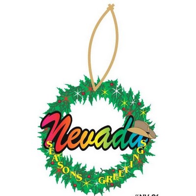 Nevada w/ Cowboy Hat Promotional Wreath Ornament w/ Black Back (6 Square Inch)