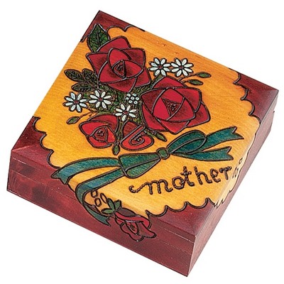 Sentimental Wood Box For Mother w/Rose (4 5/8"x4 5/8"x2")