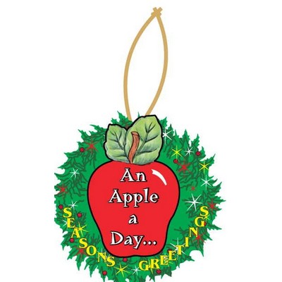 Apple w/ Daily Apple Slogan Wreath Ornament w/ Mirrored Back (3 Square Inch)