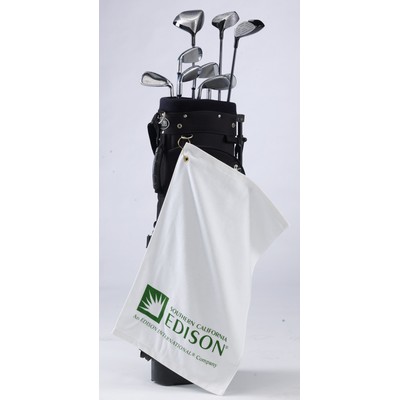 Medium Weight Golf Towel W/ Upper Left Corner Hook & Grommet (White Imprinted)