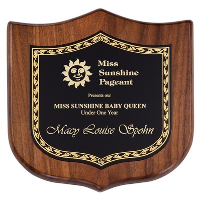Walnut Shield Plaque, 6 1/2 X 6 1/2"