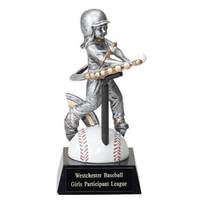 6 ¾" T-Ball Trophy w/Girl Player & Square Base