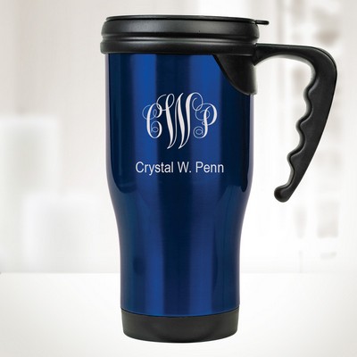 14 Oz Blue Stainless Steel Travel Mug w/ Handle