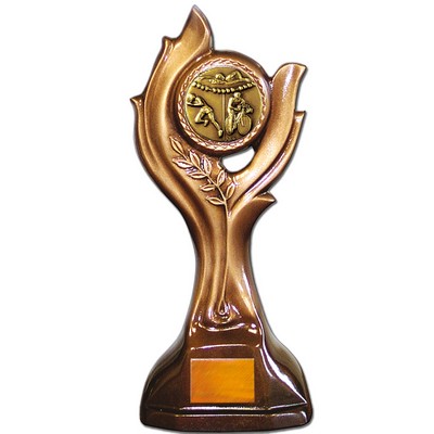 Stock 12" Victory Trophy With 2" Triathlon Coin and Engraving Plate