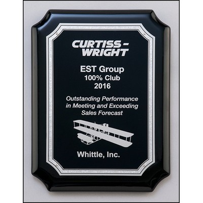 High Gloss Black Stained Plaque w/Silver Florentine Border Plate (9"x 12")