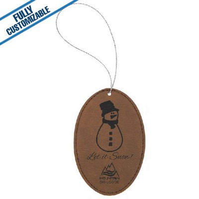 Brown Leatherette - Ornament With Silver String - Oval