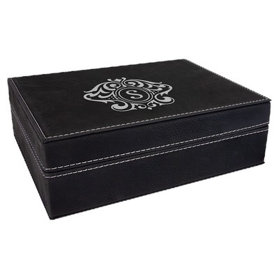Engraved Faux Leather Gift Box, Black, 8"(L) x 6 3/8"(W) x 2"(H)