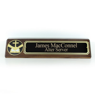 Clergy Walnut Desk Block w/2" Etched Enamel Medallion (10 ½" x 3")