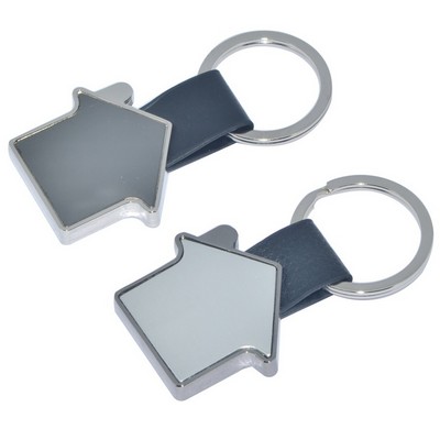 Metal House Keychain w/ Leather Strap