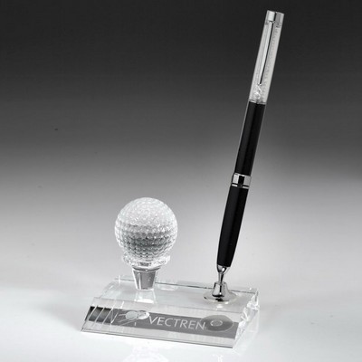 Black Ballpoint Pen Set - Crystal Desktop Award