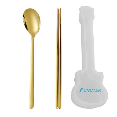 2 Piece Stainless Steel Utensil Set with Guitar Shape Case