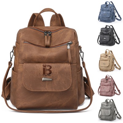 Women's Portable PU Leather Backpack