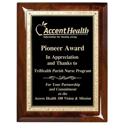 Walnut Piano Finish Plaque with Black Plate, 8 x 10"