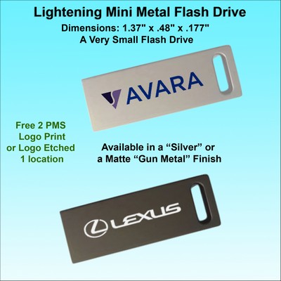 Mini Metal Lightening Flash Drive - Gun Metal or Silver Finish 4GB