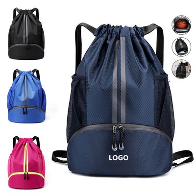 Sports Drawstring Backpack w/Shoes Compartment