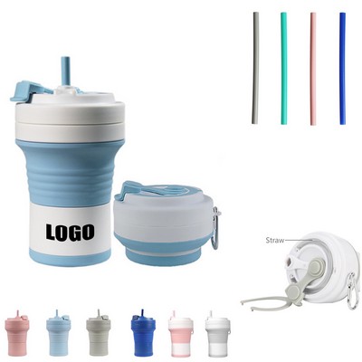 550Ml Silicone Collapsible Cup w/Straw