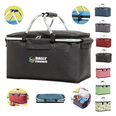 Portable Collapsible Insulated Picnic Basket with Handle