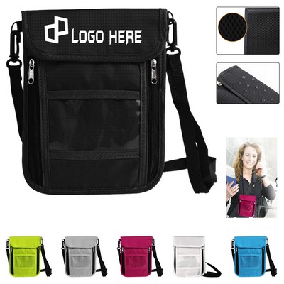 Travel Rfid-Blocking Id Cards Pouch W/ Lanyard