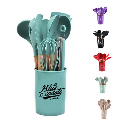 Wooden Handle Silicone Cooking Kit