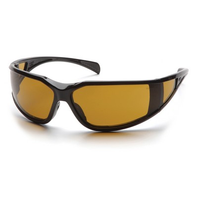 Exeter Safety Glasses, Glossy Black Frame with Shooter's Amber Anti-Fog Lens